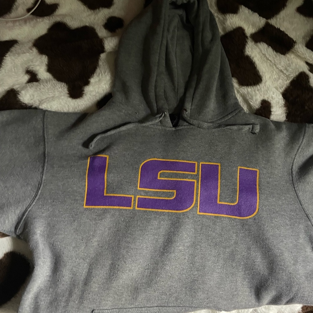 Gray LSU Hoodie with Purple and Gold Logo